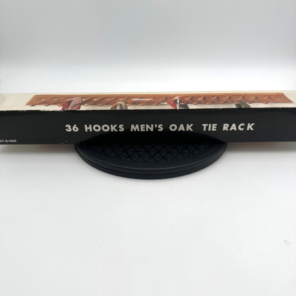 VTG Solid Oak 24 Peg Tie Belt Rack Wall Mount Wardrobe Jewelry Taiwan W/Box